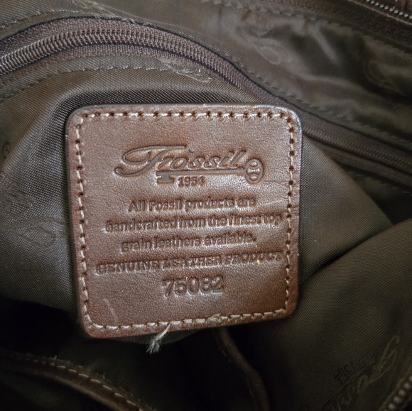 Fossil Brown Pebbled Leather Shoulder Bag Purse - Picture 9 of 11